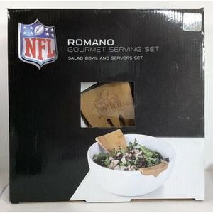 NEW NFL Romano Super Bowl 50 Gourmet Serving Set Salad Bowl and Bamboo Servers